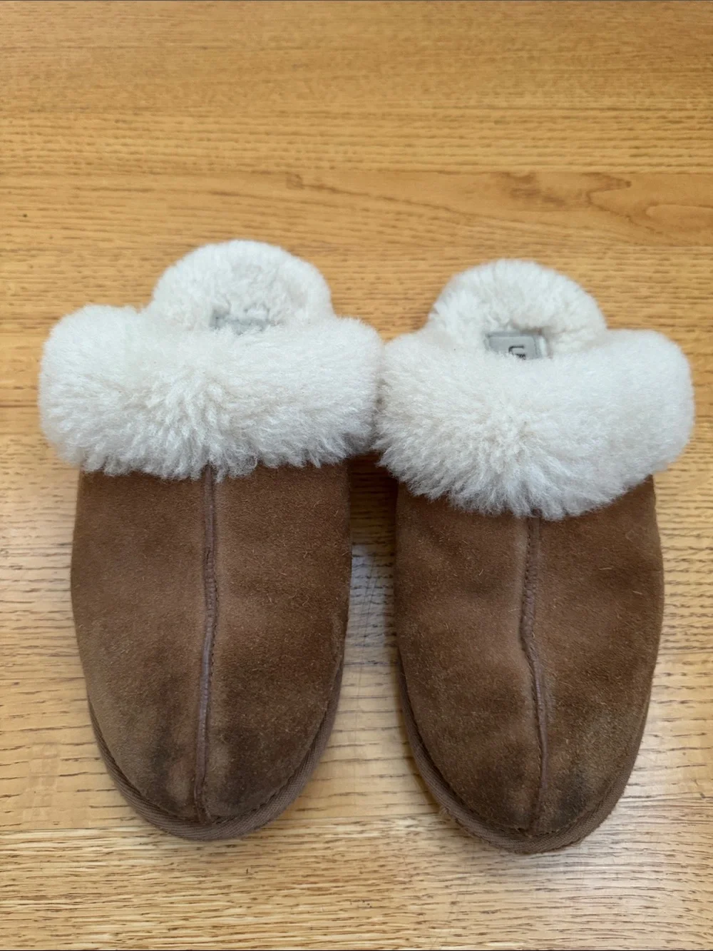UGG Kids Chestnut Suede Slippers with Cream Shearling Cuff